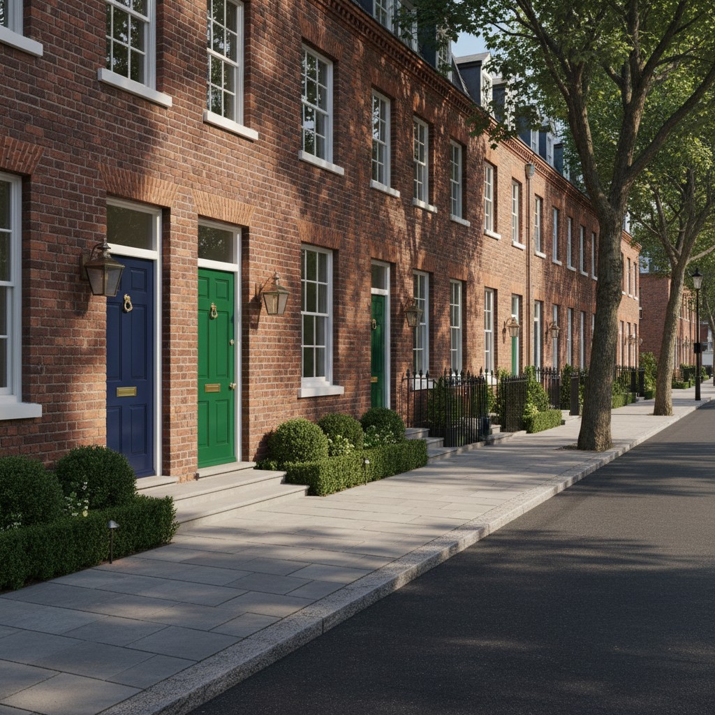 Row of brick townhouses, representing P&R Accommodation properties.